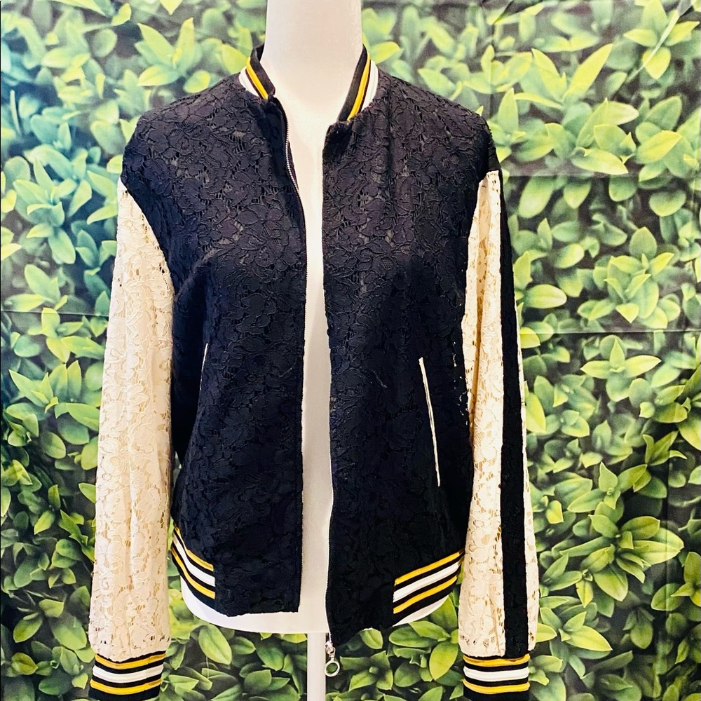 ZARA VARSITY LACE BOMBER JACKET